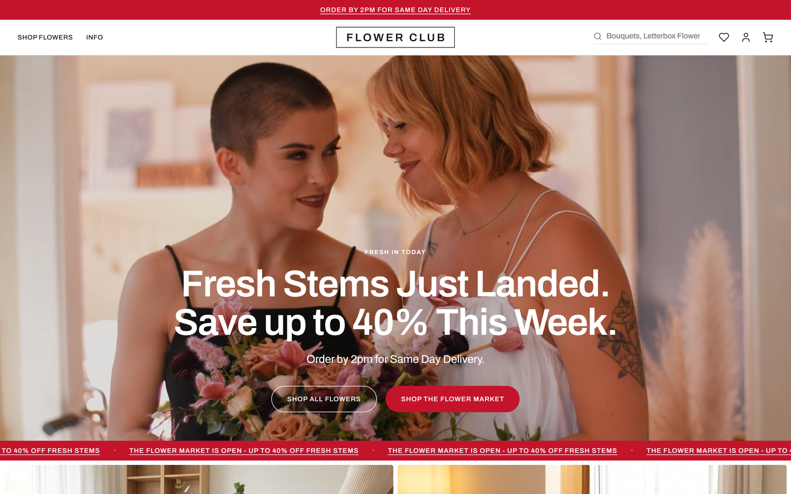 Screenshot of the Flower Club website, Subscriptions ยท Same-day