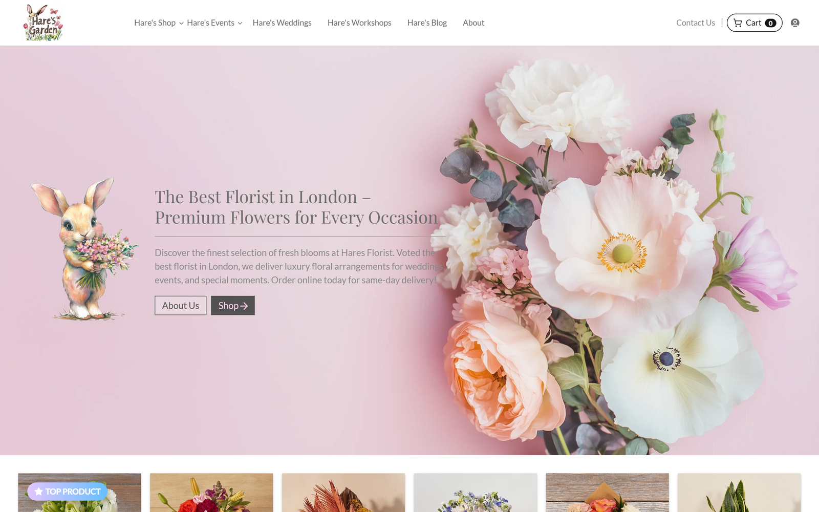 Screenshot of the Hare's Garden website, Ecommerce ยท Subscriptions