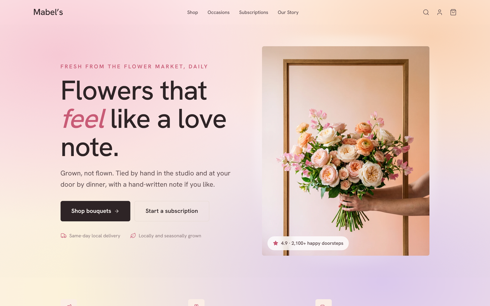Screenshot of the Mabel's website, Brand ยท Web Design